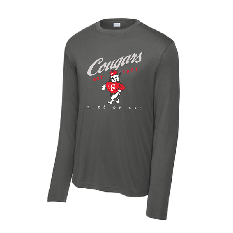 The Cougars Vintage Script | Iron Grey Heather Long Sleeve Youth Tee