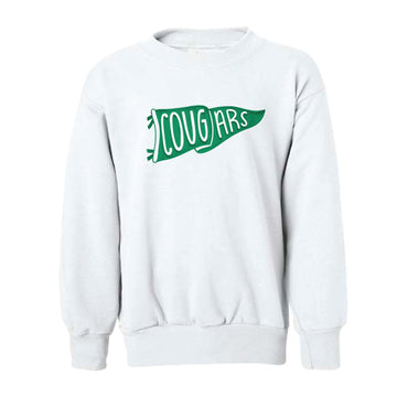 The Cougars Watercolor Pennant | White Youth Crewneck Sweatshirt