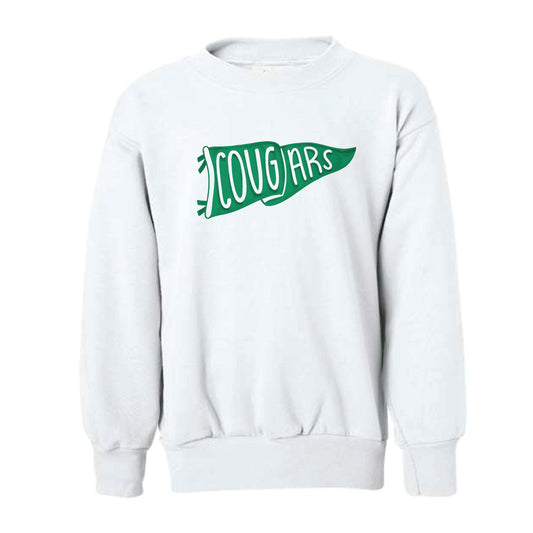 The Cougars Watercolor Pennant | White Youth Crewneck Sweatshirt
