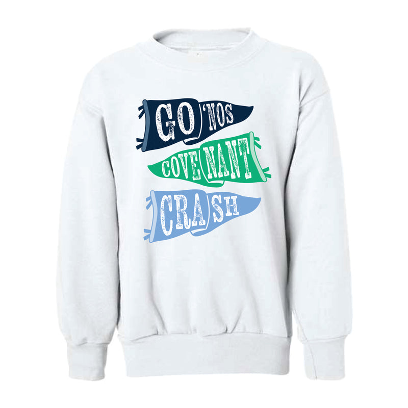 The Covenant Crash Flags | Youth White Crewneck Sweatshirt
