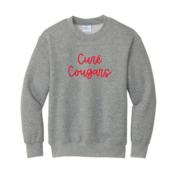 The Cure' Cougars Script  | Embroidered Athletic Heather Youth Crewneck