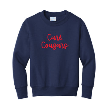 The Cure' Cougars Script  | Embroidered Navy Youth Crewneck