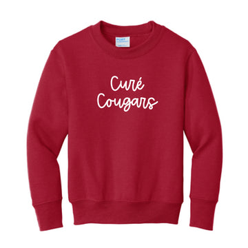 The Cure' Cougars Script  | Embroidered Red Youth Crewneck