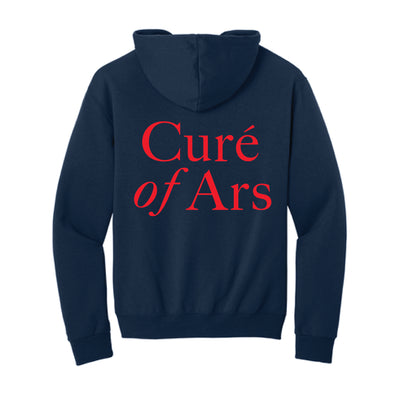 The Cure' of Ars Zip Up Hoodie | Adult Navy Full Zip Hooded Sweatshirt