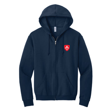 The Cure' of Ars Zip Up Hoodie | Adult Navy Full Zip Hooded Sweatshirt