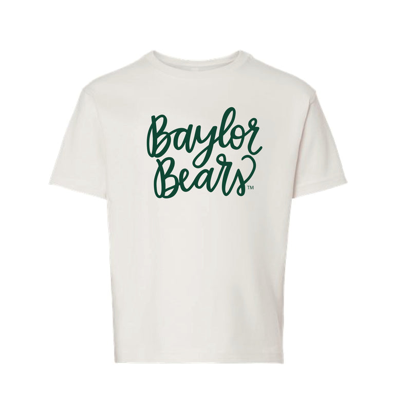The Cursive Baylor Bears | Youth Vintage White Tee