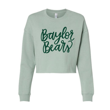 The Cursive Baylor Bears | Sage Fleece Lightweight Crop Crewneck Sweatshirt