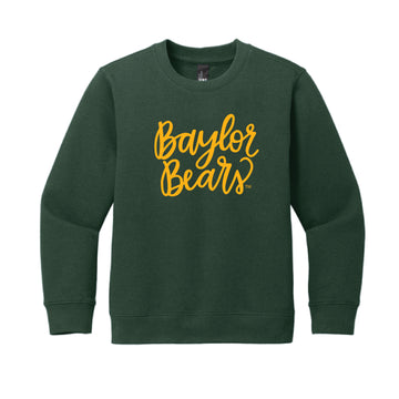 The Cursive Baylor Bears | Youth Forest Green Crewneck Sweatshirt