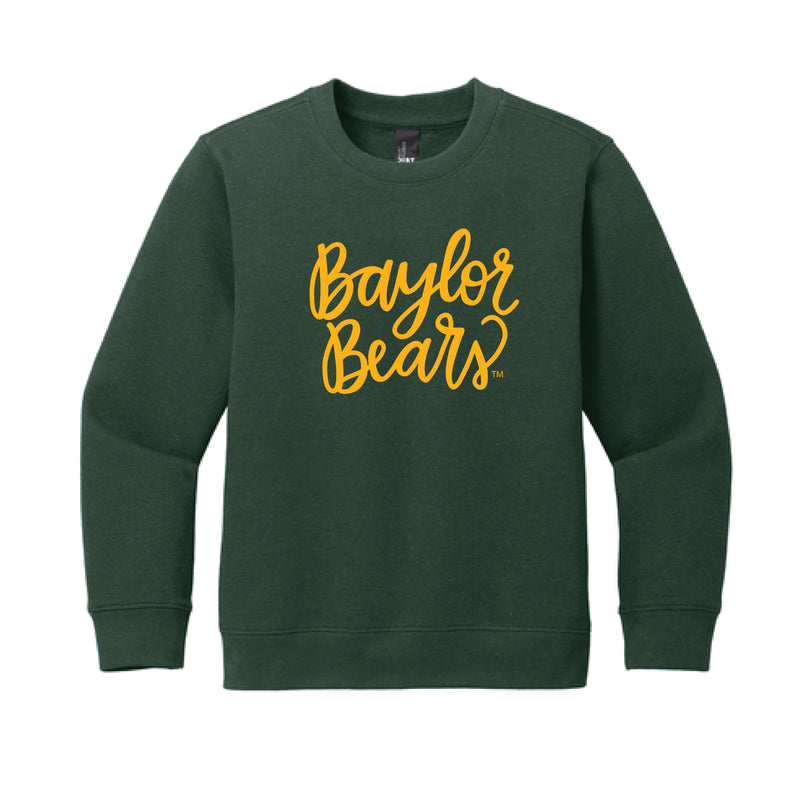 The Cursive Baylor Bears | Youth Forest Green Crewneck Sweatshirt
