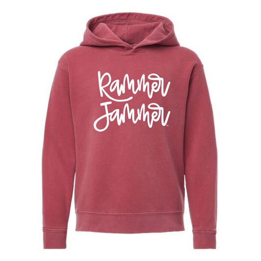 The Rammer Jammer Cursive  | Youth Crimson Hoodie