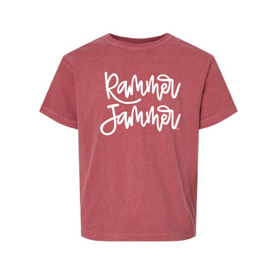 The Rammer Jammer Cursive | Youth Crimson Tee