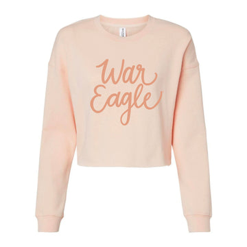The Cursive War Eagle | Blush Fleece Lightweight Crop Crewneck Sweatshirt