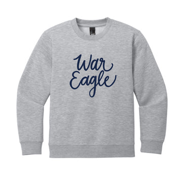 The Cursive War Eagle | Youth Light Heather Grey Crew
