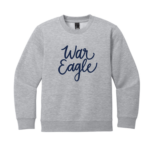 The Cursive War Eagle | Youth Light Heather Grey Crew