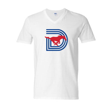 The D Mustangs Logo | White V-Neck Tee