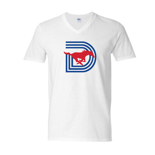The D Mustangs Logo | White V-Neck Tee