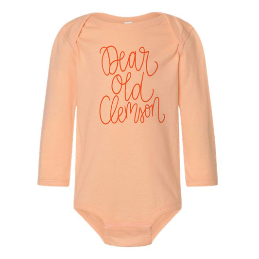 The Dear Ole Clemson Script | Baby Peachy Long Sleeve Onesie