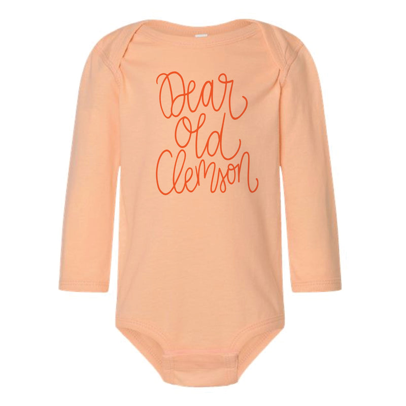 The Dear Ole Clemson Script | Baby Peachy Long Sleeve Onesie