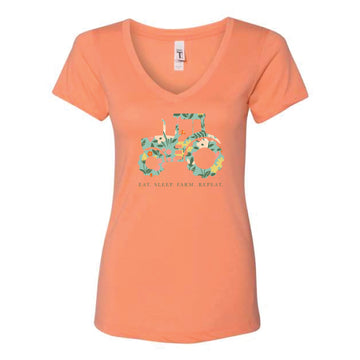 The Eat Sleep Farm | Adult Light Orange V-Neck Tee
