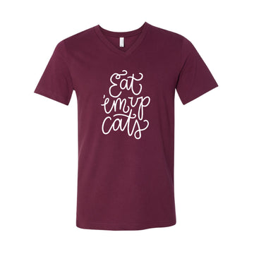 The Eat 'Em Up Cats Script | Maroon V-Neck Tee