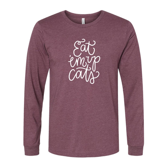 The Eat 'Em Up Cats Script | Heather Maroon Long Sleeve