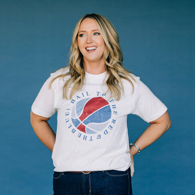 The Red & Blue Basketball | Vintage White Oversized Tee