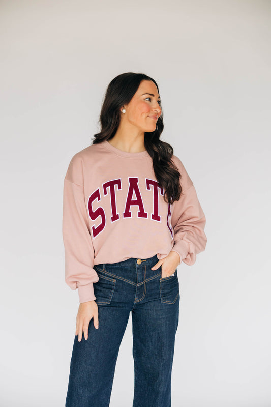 The Mallory Applique Crewneck State Applique | Blush
