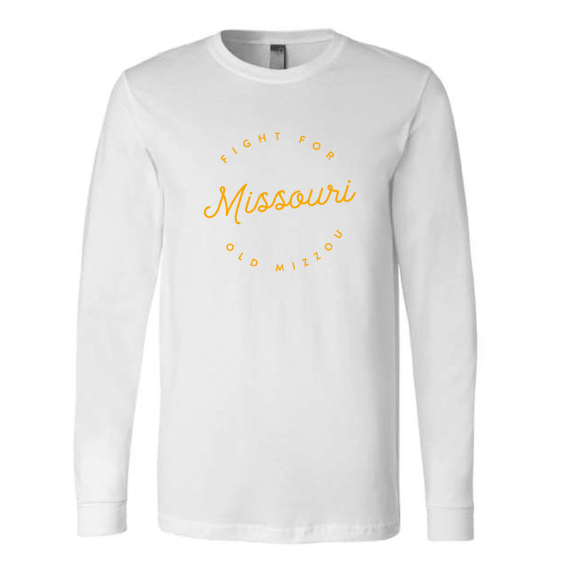 The Fight For Old Missouri Script Circle | White Long Sleeve