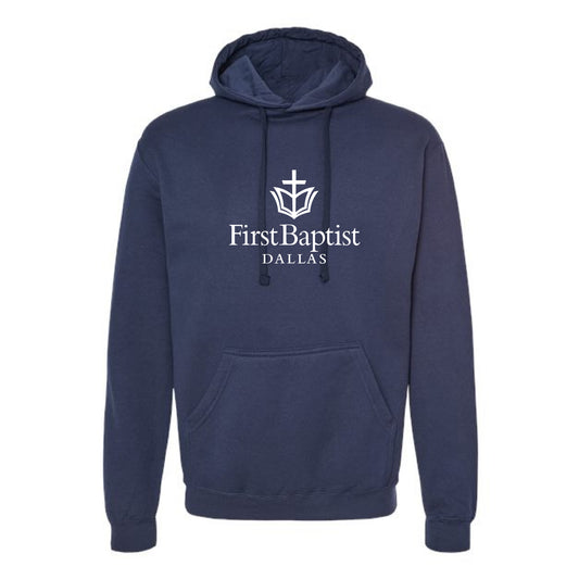 The First Baptist Dallas Logo | Navy Oversized Hooded Sweatshirt