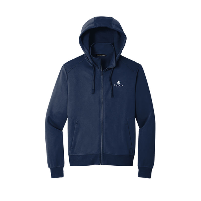 The First Baptist Dallas Logo | Embroidered River Blue Navy Hooded Jacket