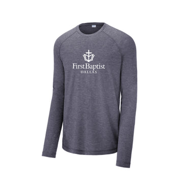 The First Baptist Dallas Logo | True Heather Navy Long Sleeve Tri-Blend Tee