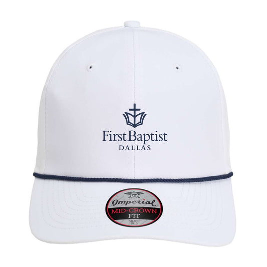 The First Baptist Dallas Logo | Embroidered White/Navy Imperial Cap