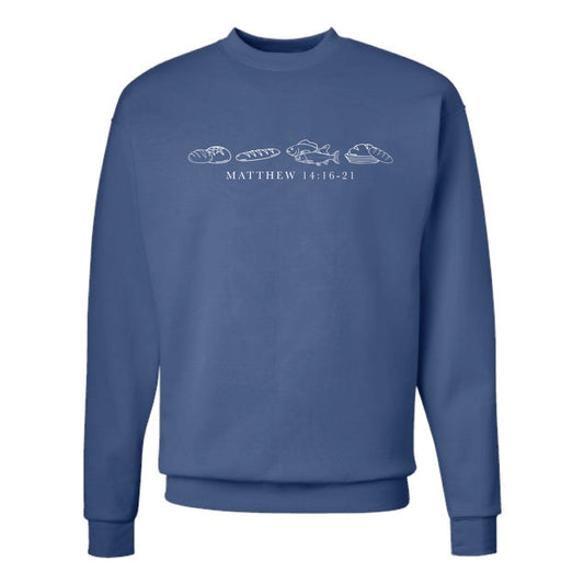 The Fish and Loaves | Adult Denim Blue Crewneck Sweatshirt