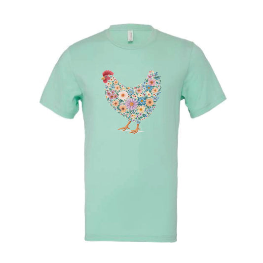 The Floral Watercolor Chicken | Adult Mint Tee