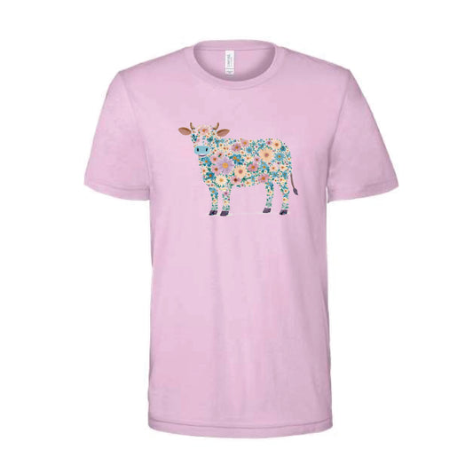 The Floral Watercolor Cow | Adult Lilac Tee