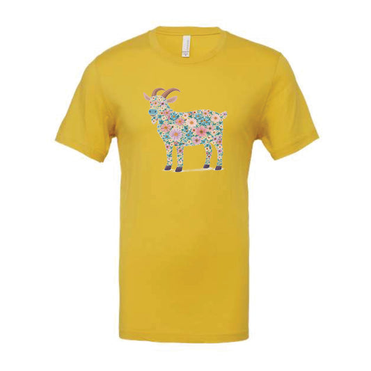 The Floral Watercolor Goat | Adult Maize Yellow Tee