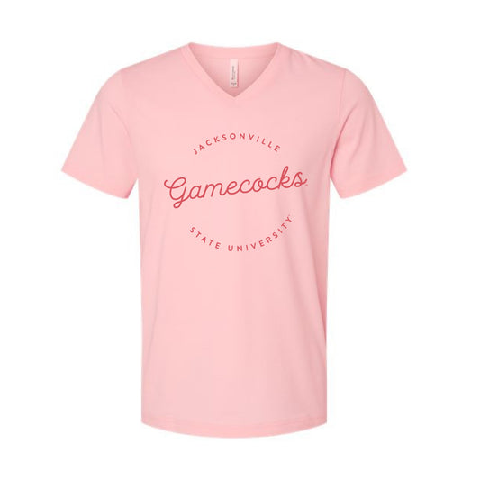 The Gamecocks Script Circle | Pink V-Neck Tee