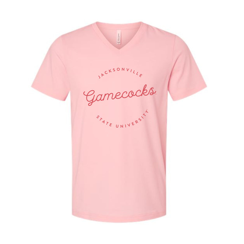 The Gamecocks Script Circle | Pink V-Neck Tee