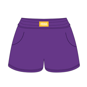 The Ava Airy Shorts Geaux Tigers Woven Label | Purple