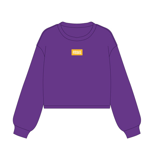 The Becca Boxy Crewneck Geaux Tigers Woven Label | Youth Purple