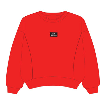 The Molly Corded Crew Go Dawgs Woven Label | Bright Red
