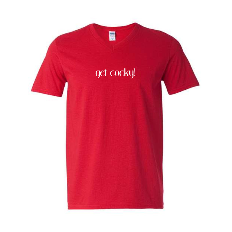 The Get Cocky! | Cherry Red V-Neck Tee