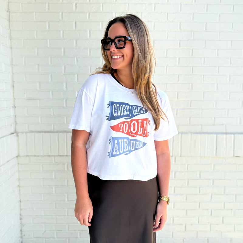 The Ole Auburn Flags | Adult White Crop