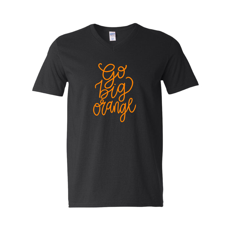 The Go Big Orange Script | Black V-Neck Tee