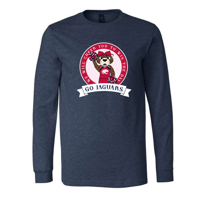 The Go Jaguars Banner Circle | Adult Heather Navy Long Sleeve Tee