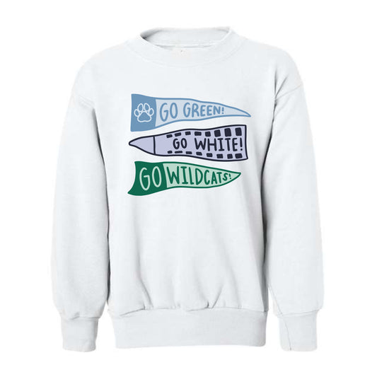 The Go Wildcats Flags | White Youth Crewneck Sweatshirt