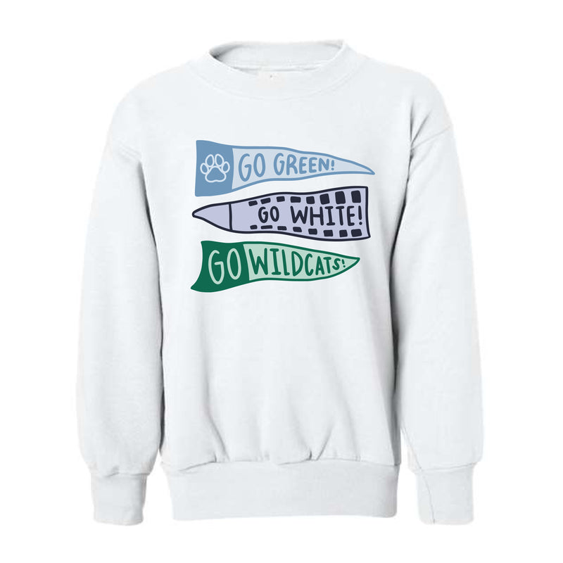 The Go Wildcats Flags | White Youth Crewneck Sweatshirt