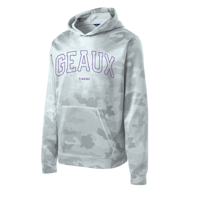 The Geaux Arch Outline | Youth White Athletic Hoodie