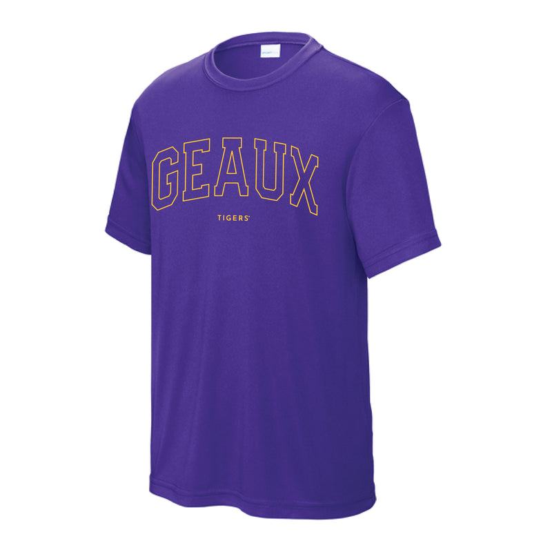 The Geaux Arch Outline | Youth Purple Performance Tee