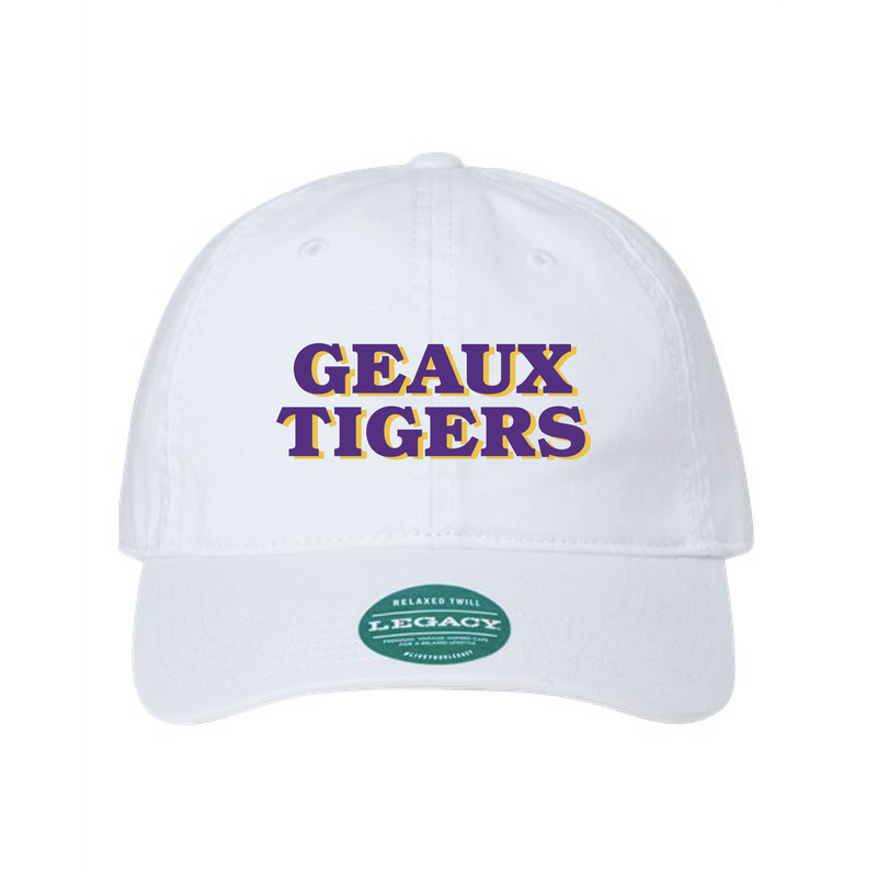 The Geaux Tigers Block Embroidered | White Legacy Dad Hat